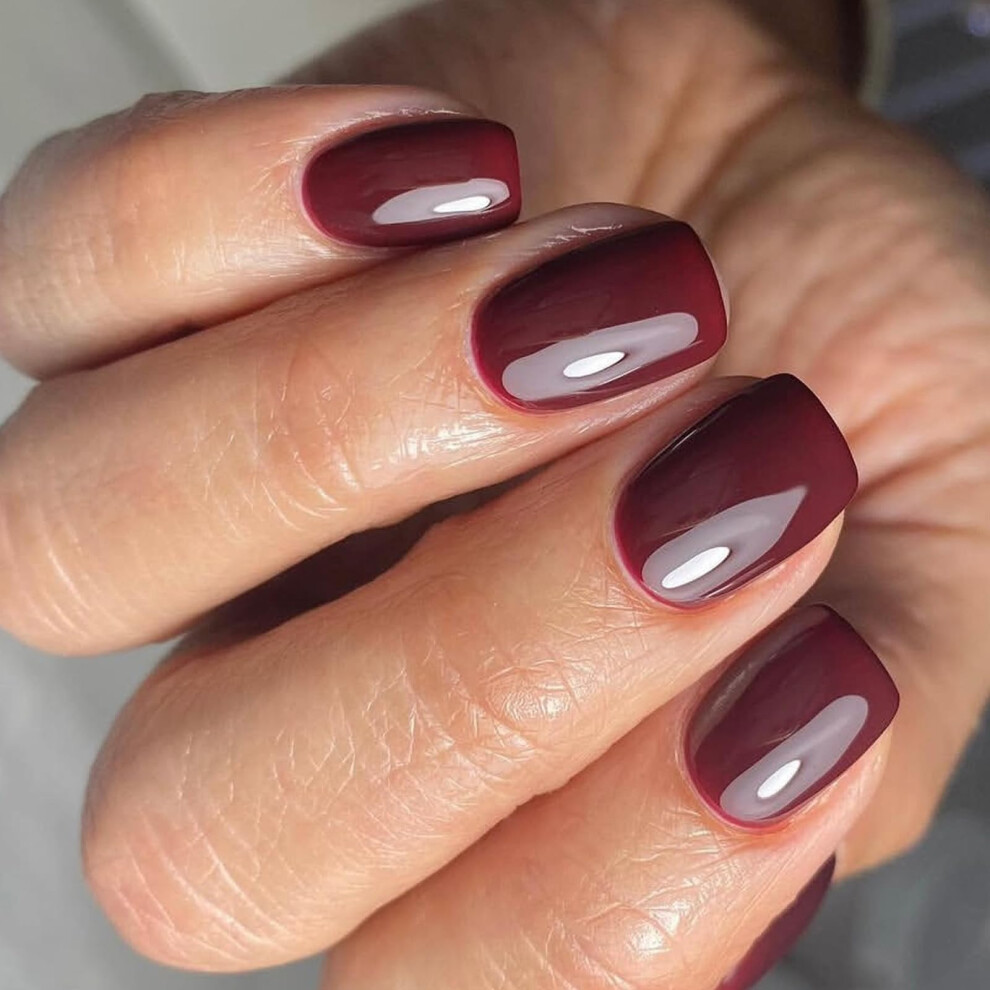 Red Wine Press On Nails Set Square Fake Nails French Tips Durable Instant Manicure 24Pcs