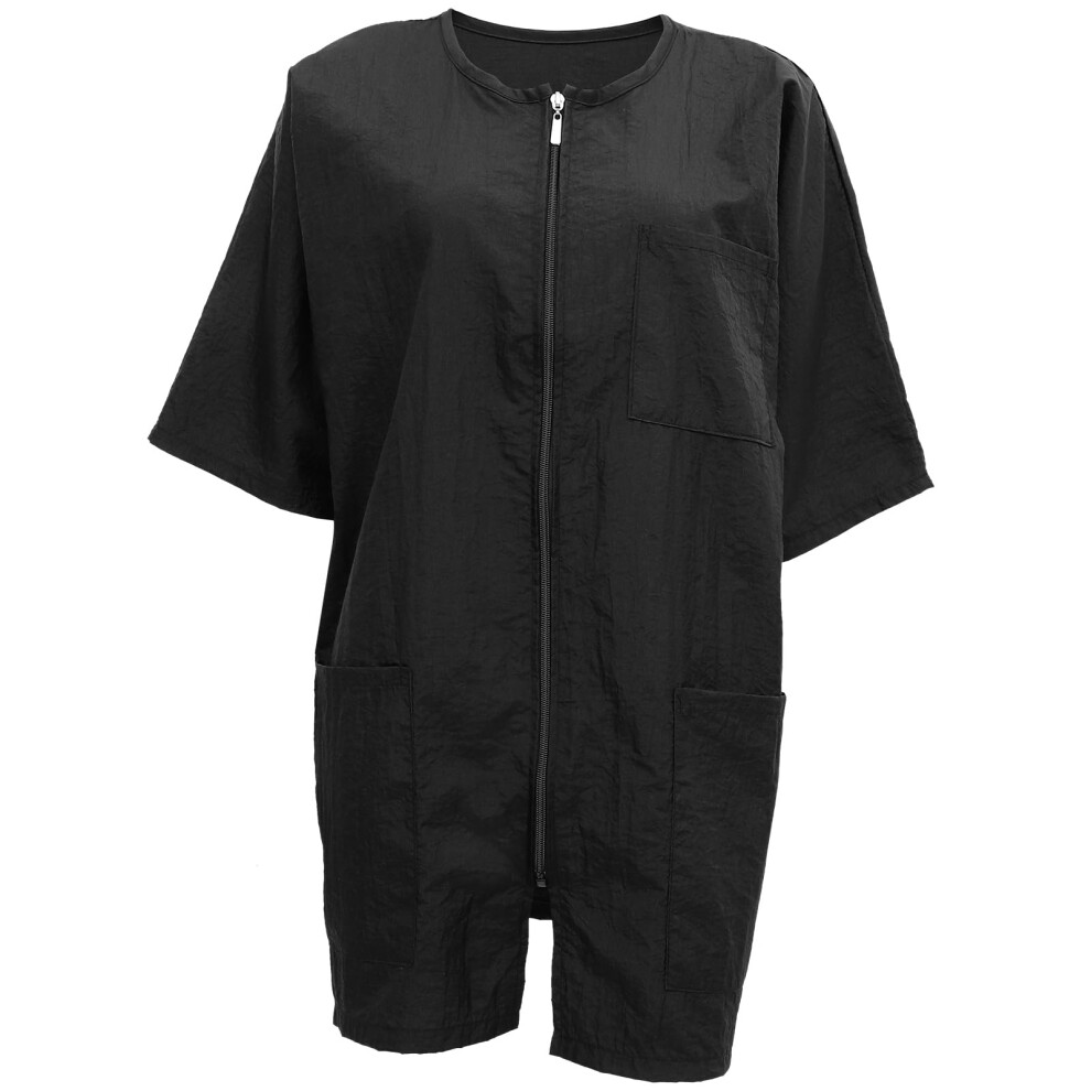 Waterproof Barber Apron with Large Pockets, Short Sleeve Hairdresser Cape with Zipper Closure