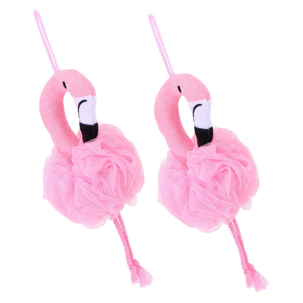 2pcs Flamingo Shower Loofah Bath Sponge with Rich Foamy Lather and Gentle Skin Exfoliation