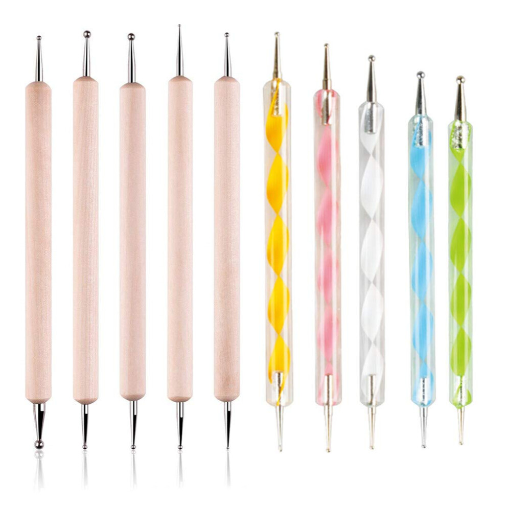 10pcs Dual Tip Nail Art Dotting Pen Set for Manicure and Nail Design