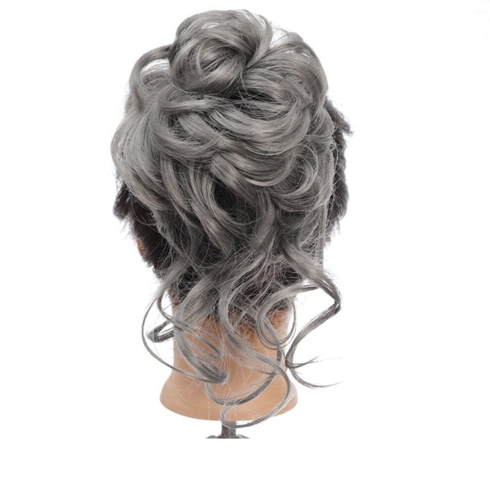 Unisex Grey Hair Bun Extension With Natural Volume Clipin Curly Messy Updo For Elegant Hairstyles