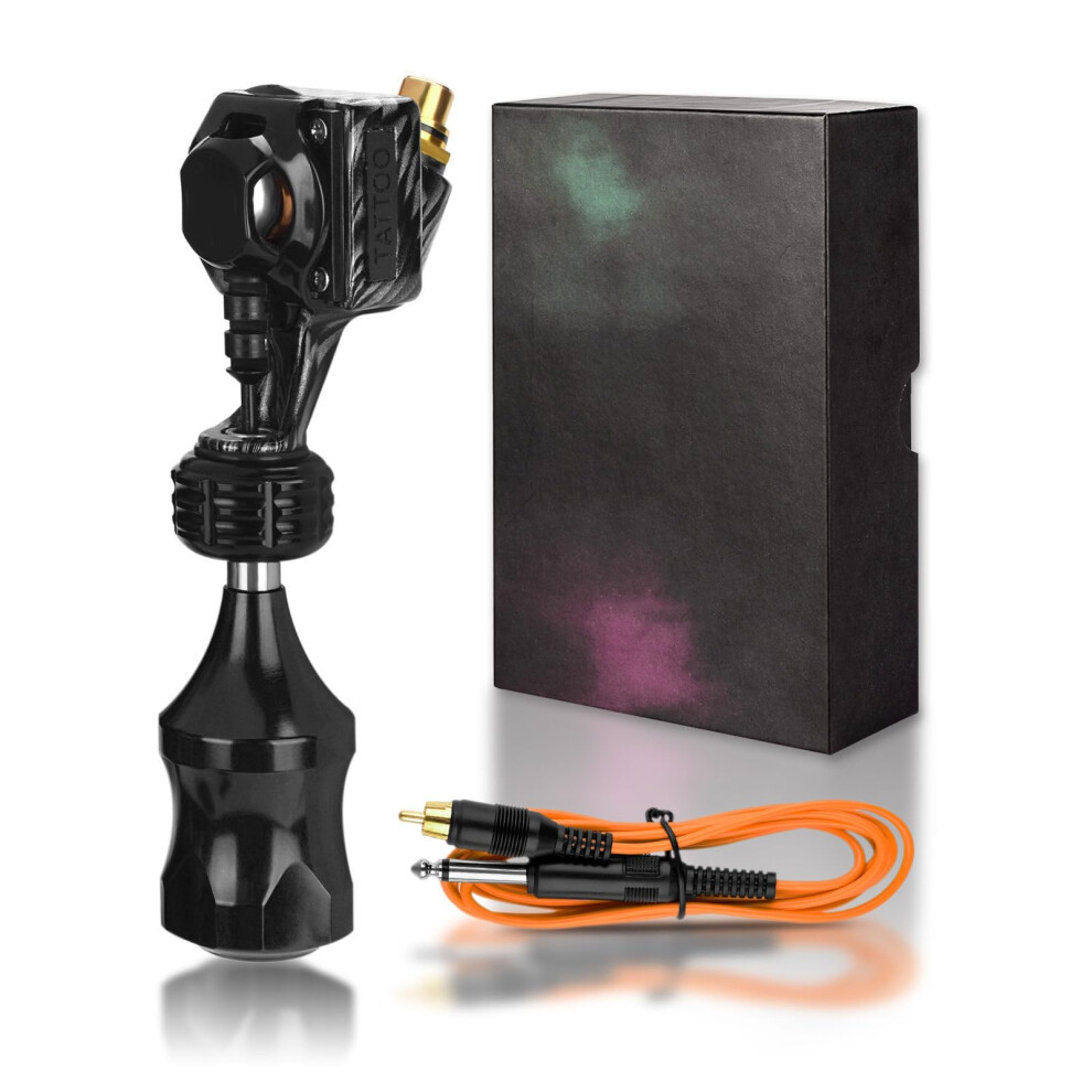 Black Professional Rotary Tattoo Machine Kit With Swiss Motor, Rca Cord, Adjustable Needle,