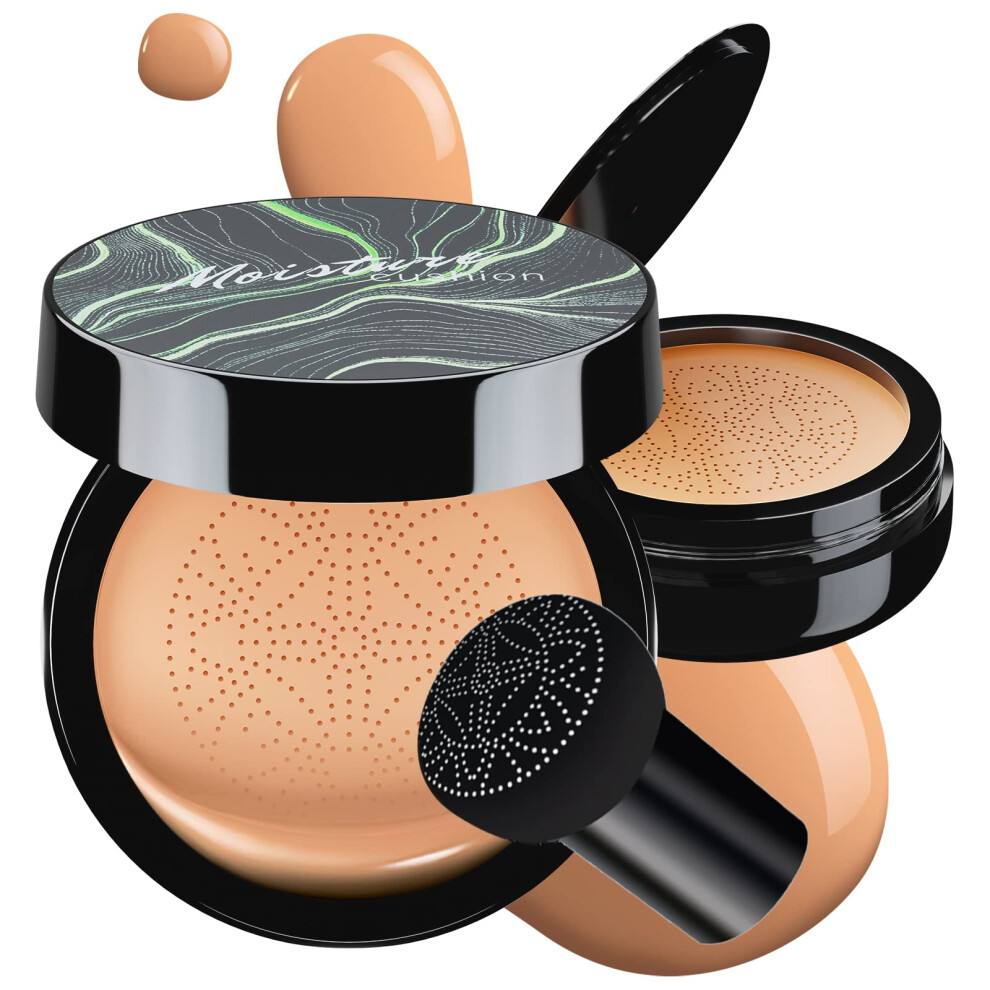CC Cream Foundation with Full Coverage, Breathable Moisture, Mushroom Head Cushion for Mature Skin (Medium Deep)