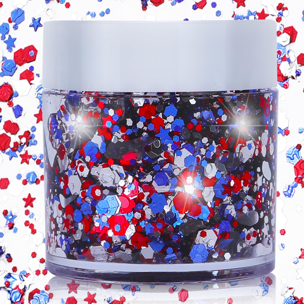 Blue,White,Red Patriotic Face Glitter Red White Blue Selfadhesive Body Makeup For 4Th Of July Independence Day