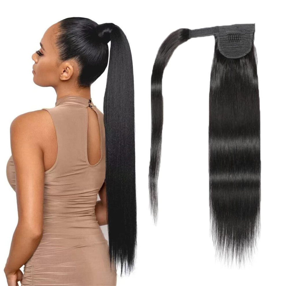 Unisex Brazilian Remy Human Hair Ponytail Extension 22 Inch Clip In Wrap Around Long Straight Natural Blend