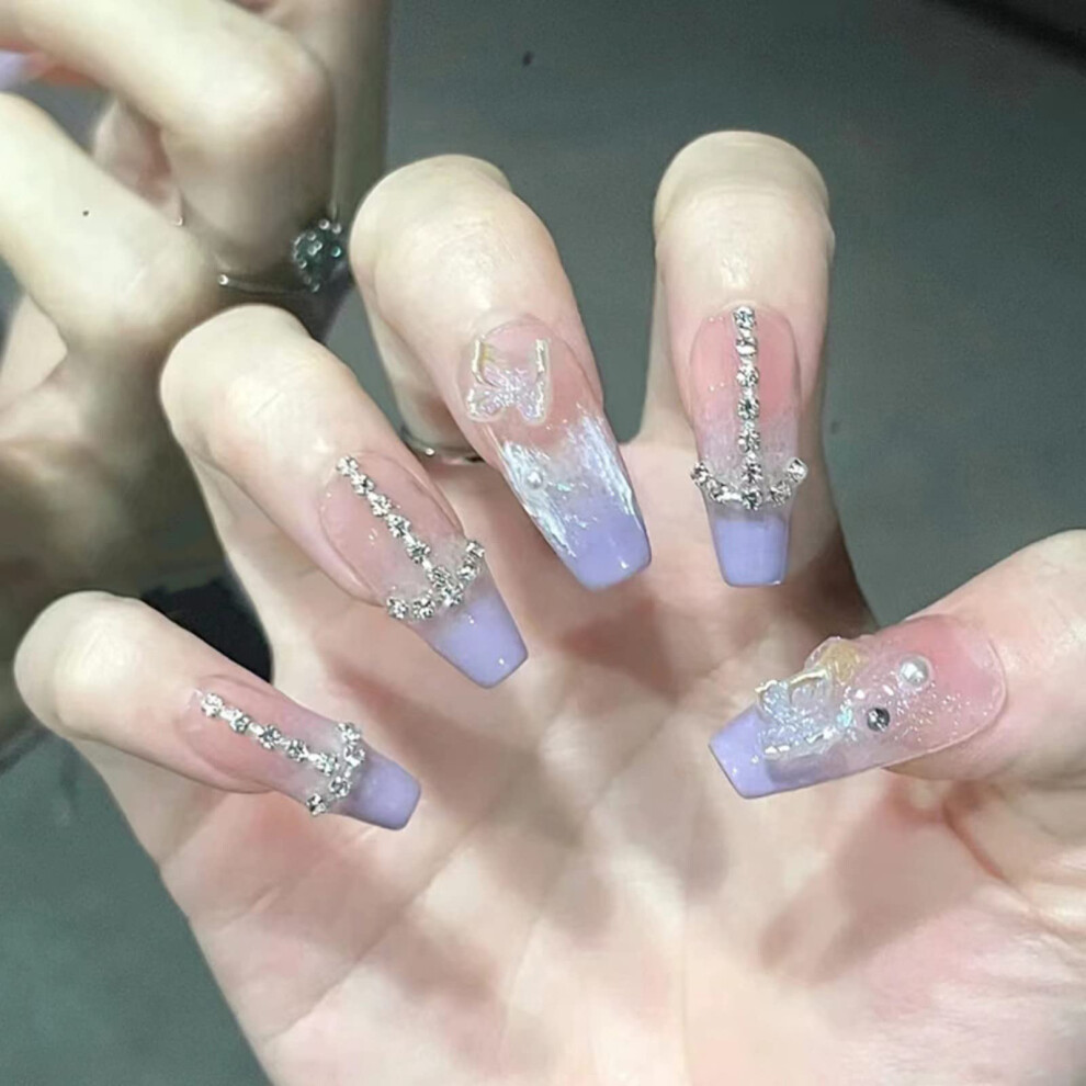 Cream Press On Nails Kit Nude Coffin Acrylic Tips 24Pcs Salonquality Glue On Nails For Women