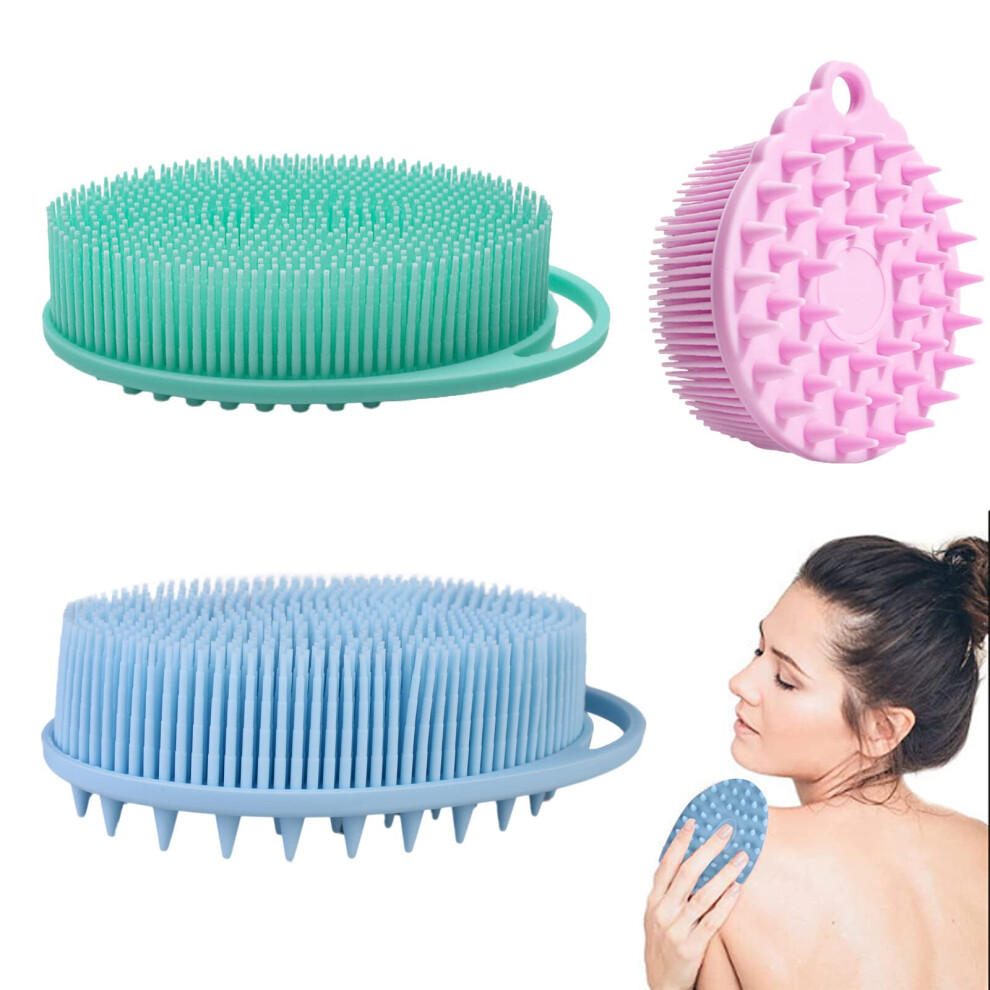 Silicone Body Scrubber 3 Pack, 2 in 1 Silicone Loofah for Shower, Gentle Exfoliating and Rapid Foaming
