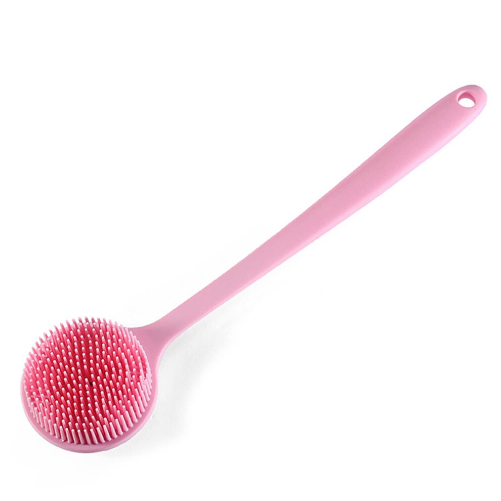 Pink Body Scrub Brush Long Handle Silicone Bath Brush Doublesided Exfoliating Back Massage