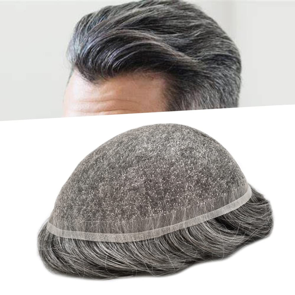 Unisex Black French Lace Mens Toupee 100% Remy Human Hairpiece Natural Hairline Bleached Knots 8X10 Off 65% Gray