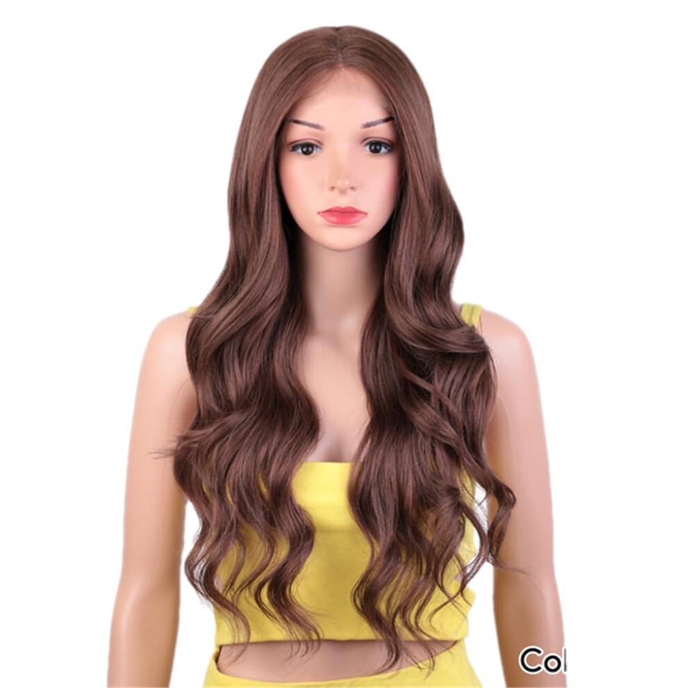 Unisex Brown Synthetic Lace Front Wig 28 Inch Ombre Wavy Highlight Blonde, 130% Density Heatresistant Hair