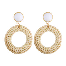 Orecchini pendenti rotondi geometrici in rattan intrecciato, leggeri, in vimini e paglia, stile bohémien, orecchini a cerchio di tendenza per donna,