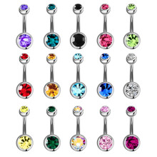 Hypoallergene navelpiercing met hoogglans gepolijst oppervlak, gemaakt van massief titanium met G23-diamant en een dubbele boorgatenstructuur.