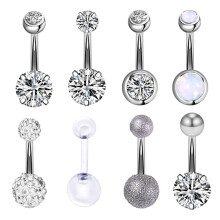 Navelpiercings met kubische zirkonia, gemaakt van chirurgisch staal, hypoallergeen, chique, kristalhelder, met een hangend ontwerp, modieus en