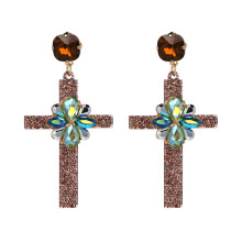 Orecchini alla moda senza nichel e senza piombo con ciondolo a croce e cristallo scintillante, ipoallergenici, resistenti all'ossidazione, stile