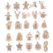 Decorațiuni de Crăciun cu numărătoare inversă, numere din calendarul Advent din lemn cu design clasic, ornamente pandantive agățate pentru
