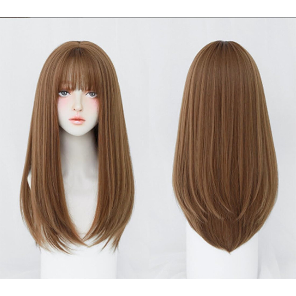 Unisex Black Straight Wig For Women, Long Heatresistant Synthetic Hair With Natural Layered Volume