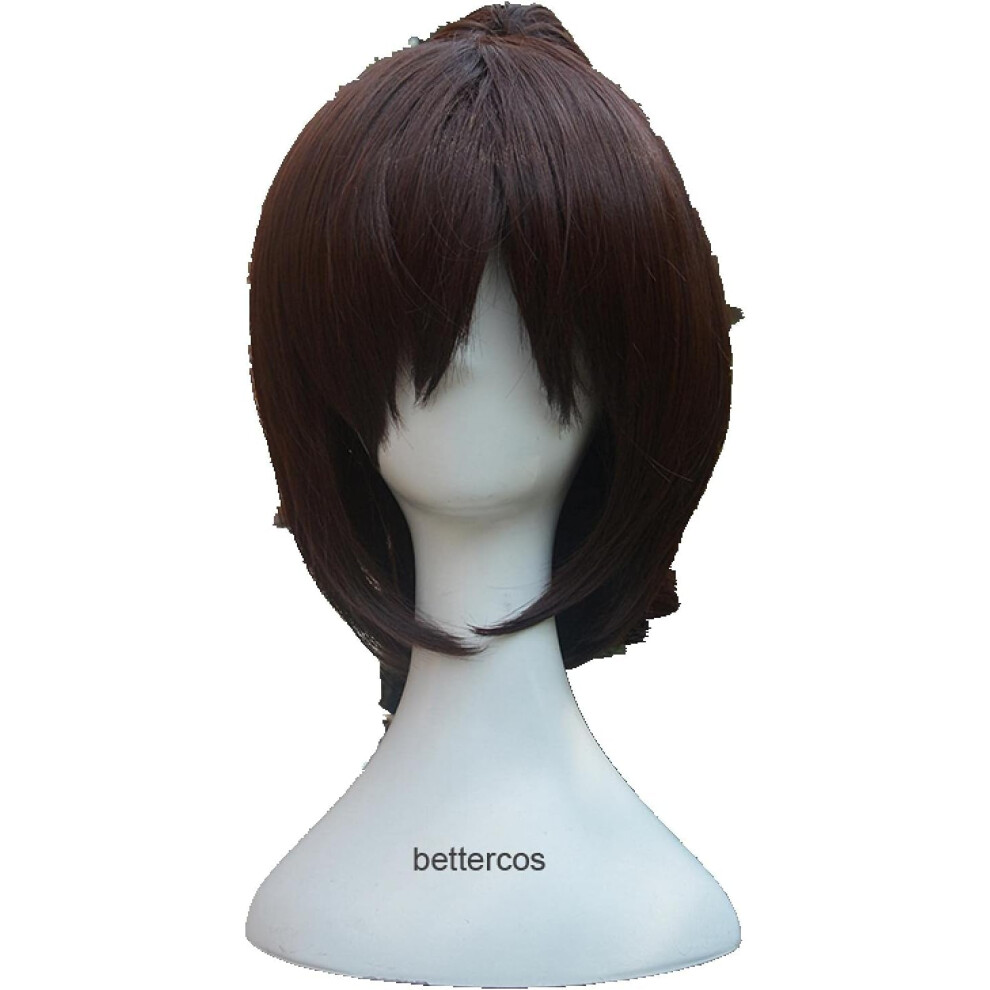 Unisex Brown Ponytail Cosplay Wig Short Heat Resistant Synthetic Hair With Cap
