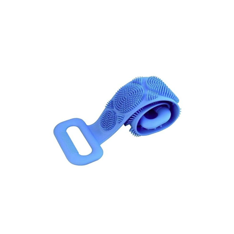 Blue Silicone Back Scrubber With Handles, Dualtexture Exfoliation, Extralong Bath Brush