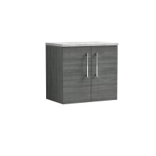 Balterley Level 600mm Wall Hung 2 Door Vanity Unit with Laminate Worktop for Contemporary Bathroom Storage - Anthracite Woodgrain