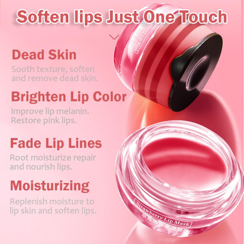 Strawberry Propolis Lip Sleeping Mask with Brush, Deep Overnight Hydration and Vitamin E 2