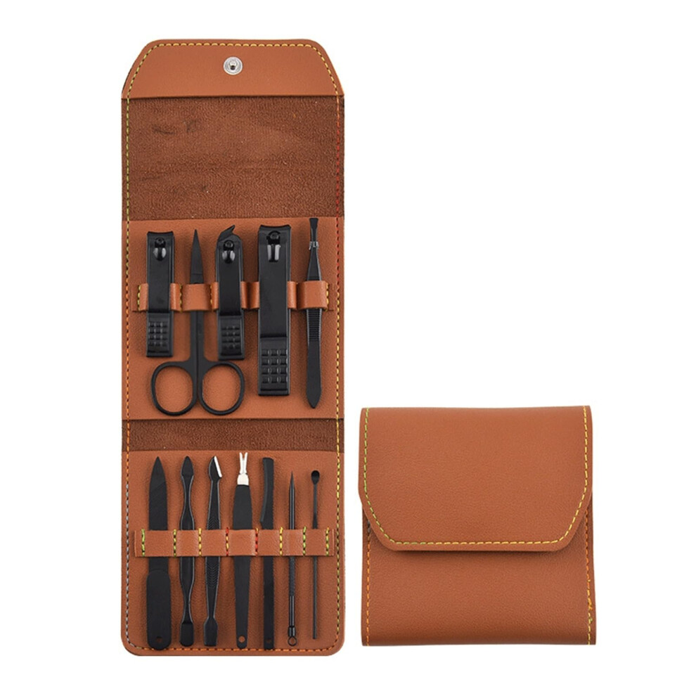 Black 12pcs Carbon Steel Nail Clippers Manicure Set with Sharp Precision Blades for Travel