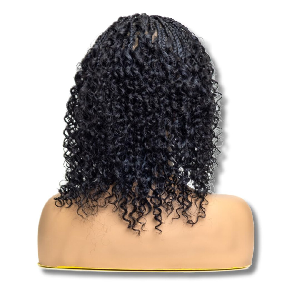 12 Inch Knotless Braided Wig with Curly Ends, HD Full Lace Glueless Wig for Black Women