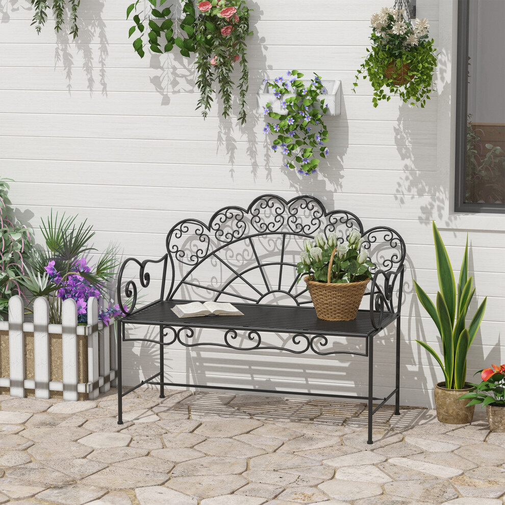 New Outsunny Garden Bench, Metal Outdoor Patio Garden Loveseat, Black