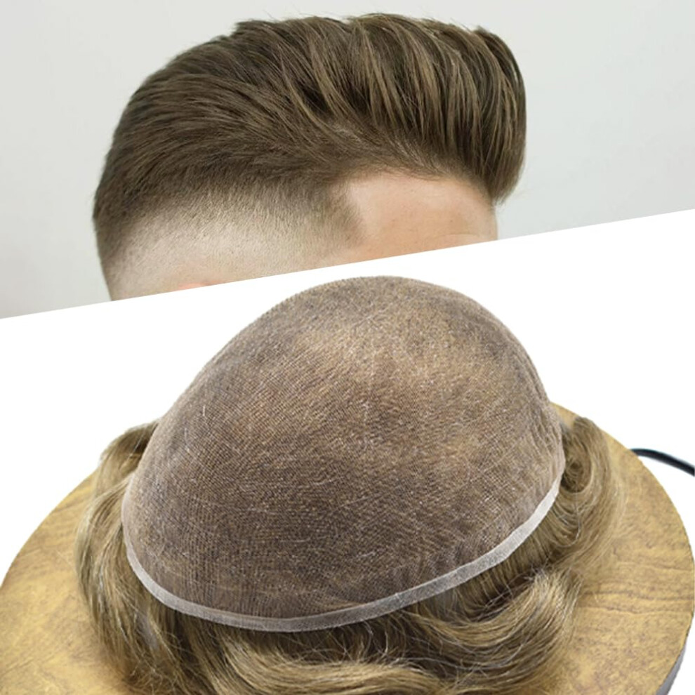 Unisex Grey Mens Hair Toupee Full French Lace Human Hair Wig With Invisible Hairline Dark Ash Blonde 7X9