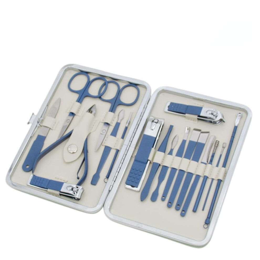 Blue 18Pcs Stainless Steel Manicure Pedicure Set With Case, Professional Nail Clipper Grooming Kit,