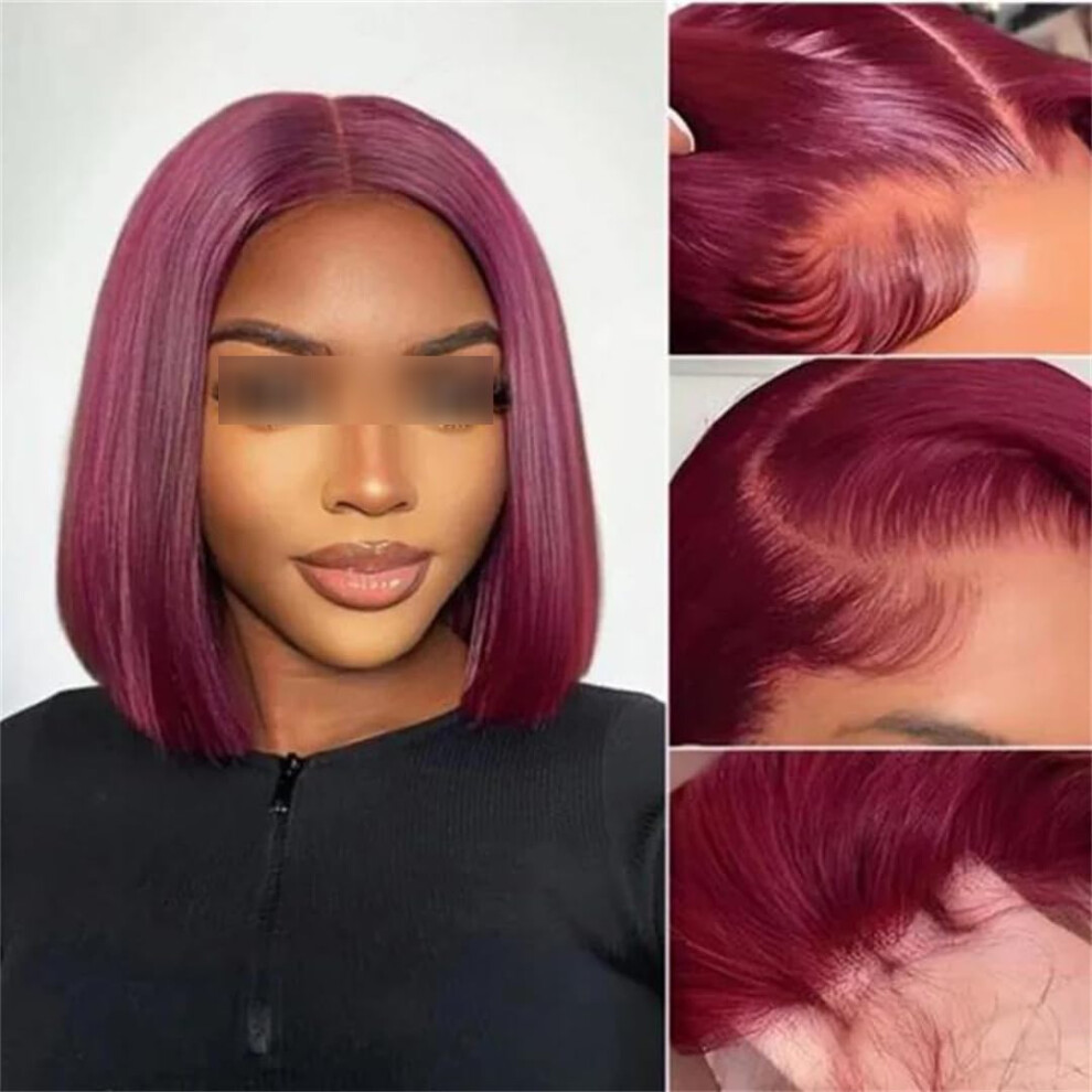 Unisex Black Human Hair Bob Wig 8 Inch Blunt Cut Bone Straight Lace Closure Natural Scalp Effect For Women