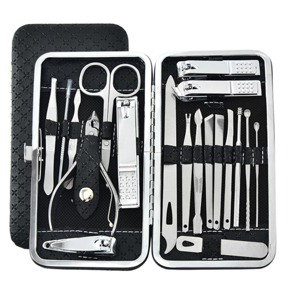 Manicure Set 19 Pcs Professional Stainless Steel Nail Clippers Kit with Travel Case and Grooming Tools
