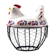 Eierbehälter im Landhausstil mit rustikalem Keramik-Hühnerdeckel, stabilem Drahtboden, elegantem Eieraufbewahrungskorb, kreativem Partyzubehör