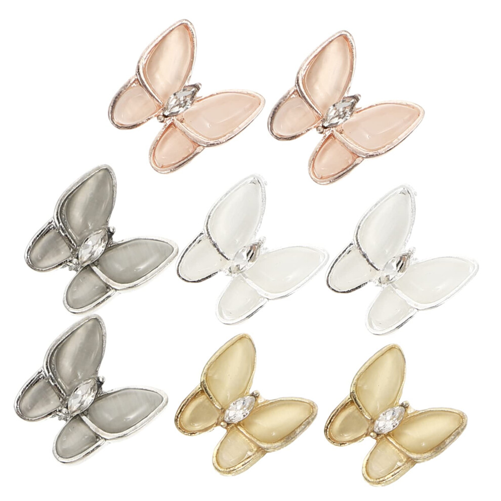 Light Opal Butterfly Nail Art Charms 8Pcs Set With Zircon Gems For Sparkling Manicure Decorations