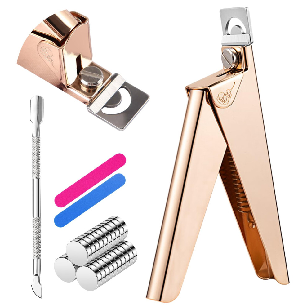 Gold Acrylic Nail Cutter With Magnetic Sizer And Titanium Blade, 15Pcs Professional Clippers
