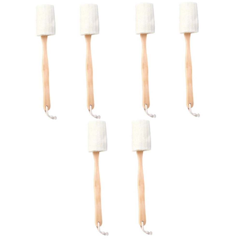 6pcs Natural Loofah Bath Brush with Long Wooden Handle for Back Scrubber and Gentle Exfoliation