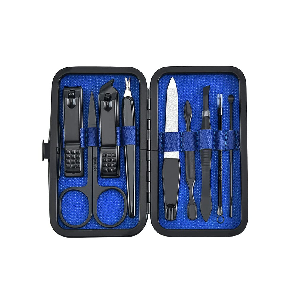 Blue Nail Clippers Set Stainless Steel Manicure Pedicure Kit With Case Rustresistant Travel