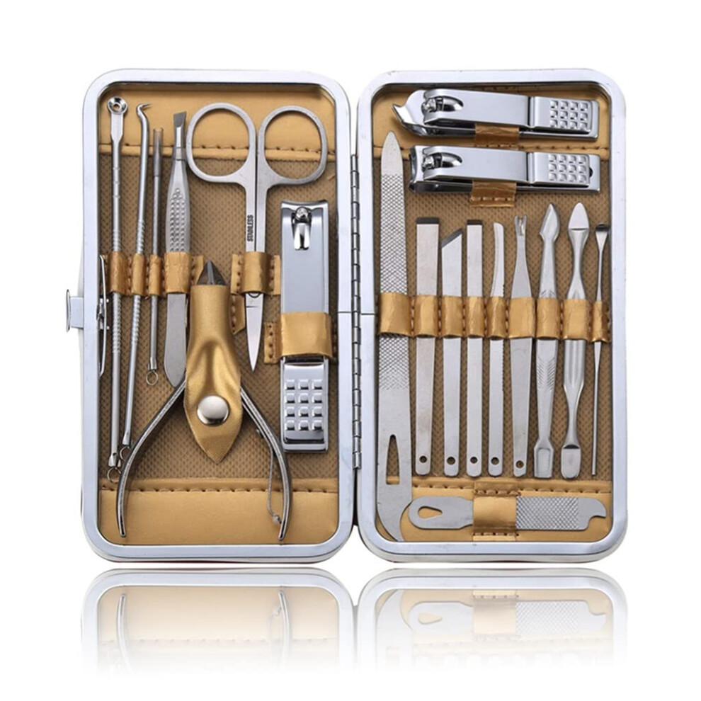 Manicure Pedicure Set 19Pcs Stainless Steel Nail Clipper Kit with PU Leather Case