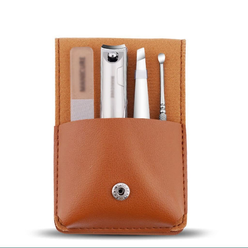 White Manicure Set With Rustresistant Steel Nail Clippers And Leather Case, Compact Travel Grooming Kit