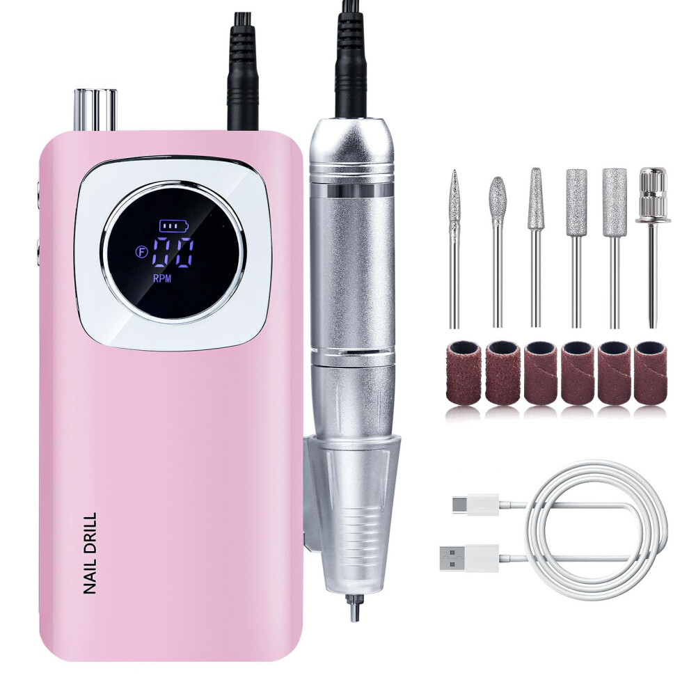 Pink Rechargeable Electric Nail Drill 45000Rpm Professional Manicure Pedicure Tool For Acrylic And Gel Nails