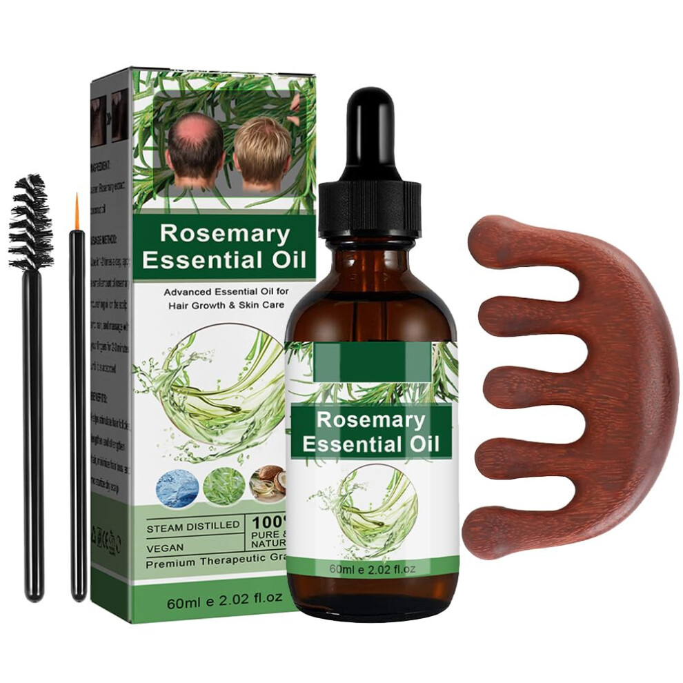 Rosemary Hair Oil for Hair Growth with Scalp Massager, Deep Hydration 2.0 fl oz 60ml