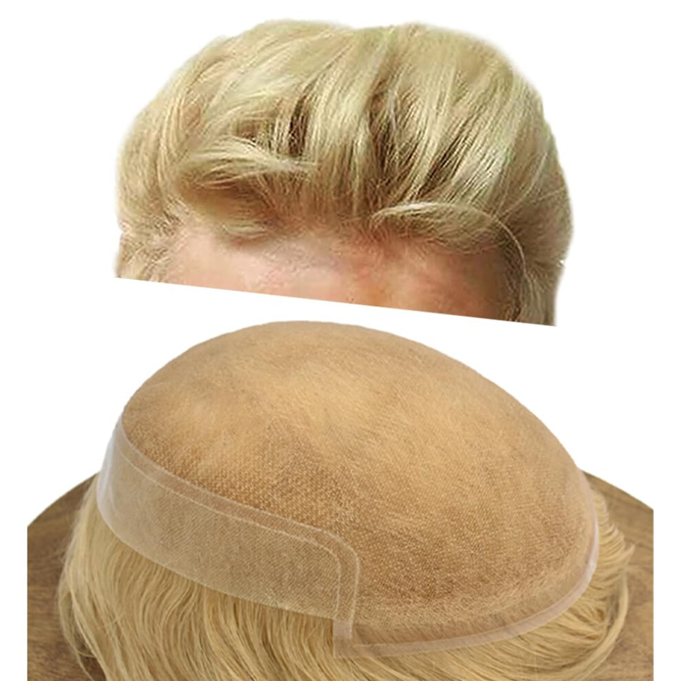 Unisex Mens Toupee Swiss Lace Human Hair Hairpiece With Invisible Hairline For Thinning Hair 7X9 22R#