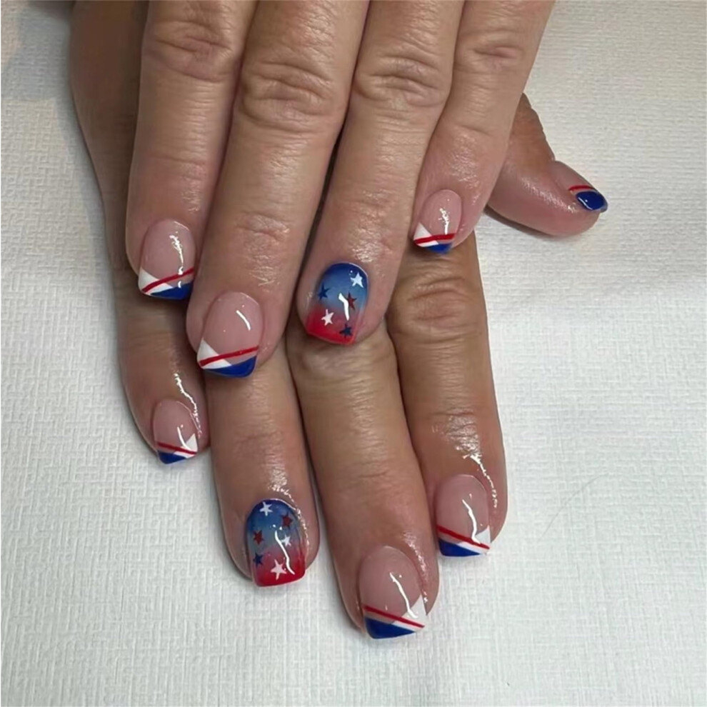 Blue Long Lasting Short Square Press On Nails Kit Â Salon Quality Reusable Acrylic Fake Nails For Women