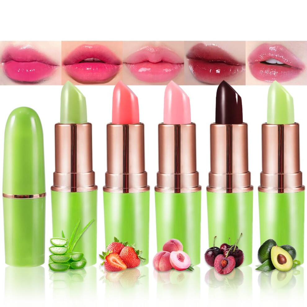 Red Waterproof Color Changing Lipstick Set With Long Lasting Moisturizing Lip Balm For Women 5 Pcs Aloe Strawberry Peach Cherry Avocado