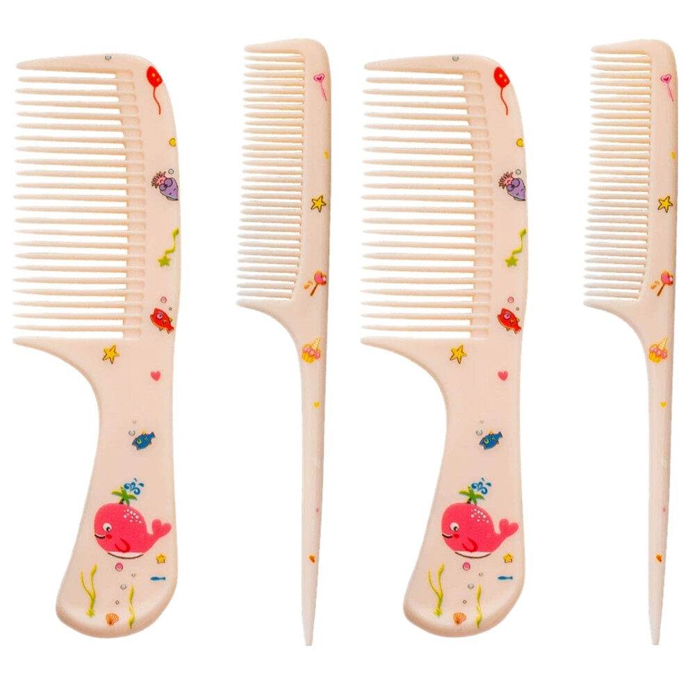 Unisex Pink Hair Comb Set, 4 Pcs Strawberry Detangling Combs With Fine Tooth Rat Tail For Women Styling