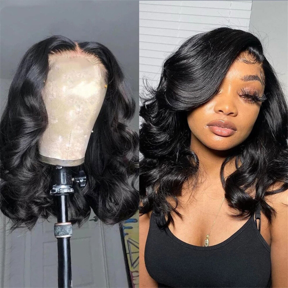 Unisex Black Short Curly Wig With Headband For Women, 18 Inch Glueless Synthetic Waves