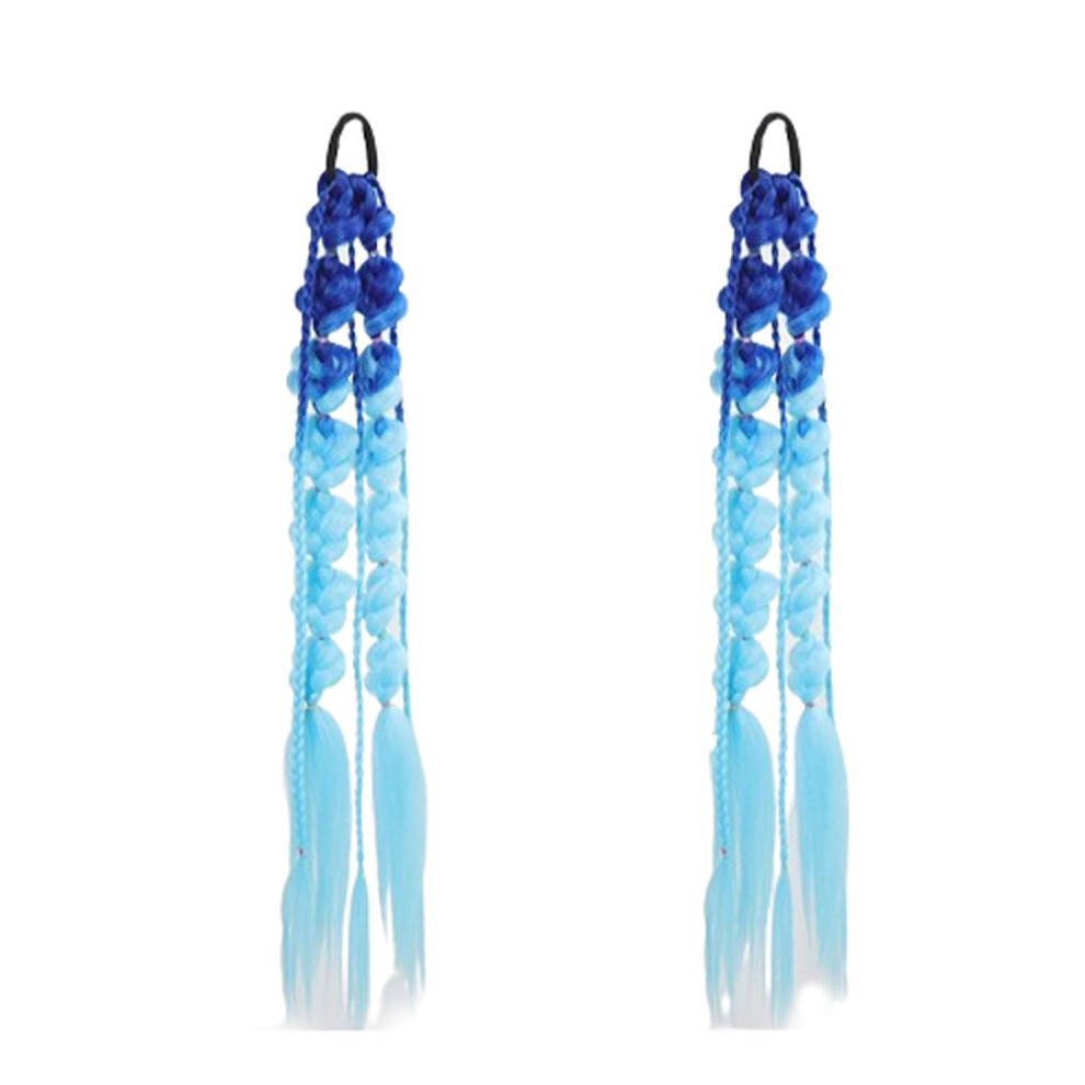 Unisex Blue Braided Ponytail Hair Extension Ombre 24In Heat Resistant Synthetic Hairpiece For Festival Cosplay