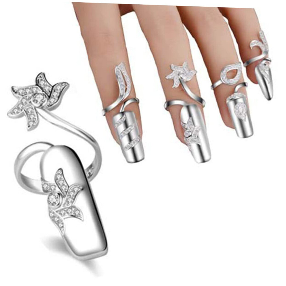 Rhinestone Nail Tips with Luxury Fingernail Rings for Weddings Parties Festivals Elegant Reusable Design