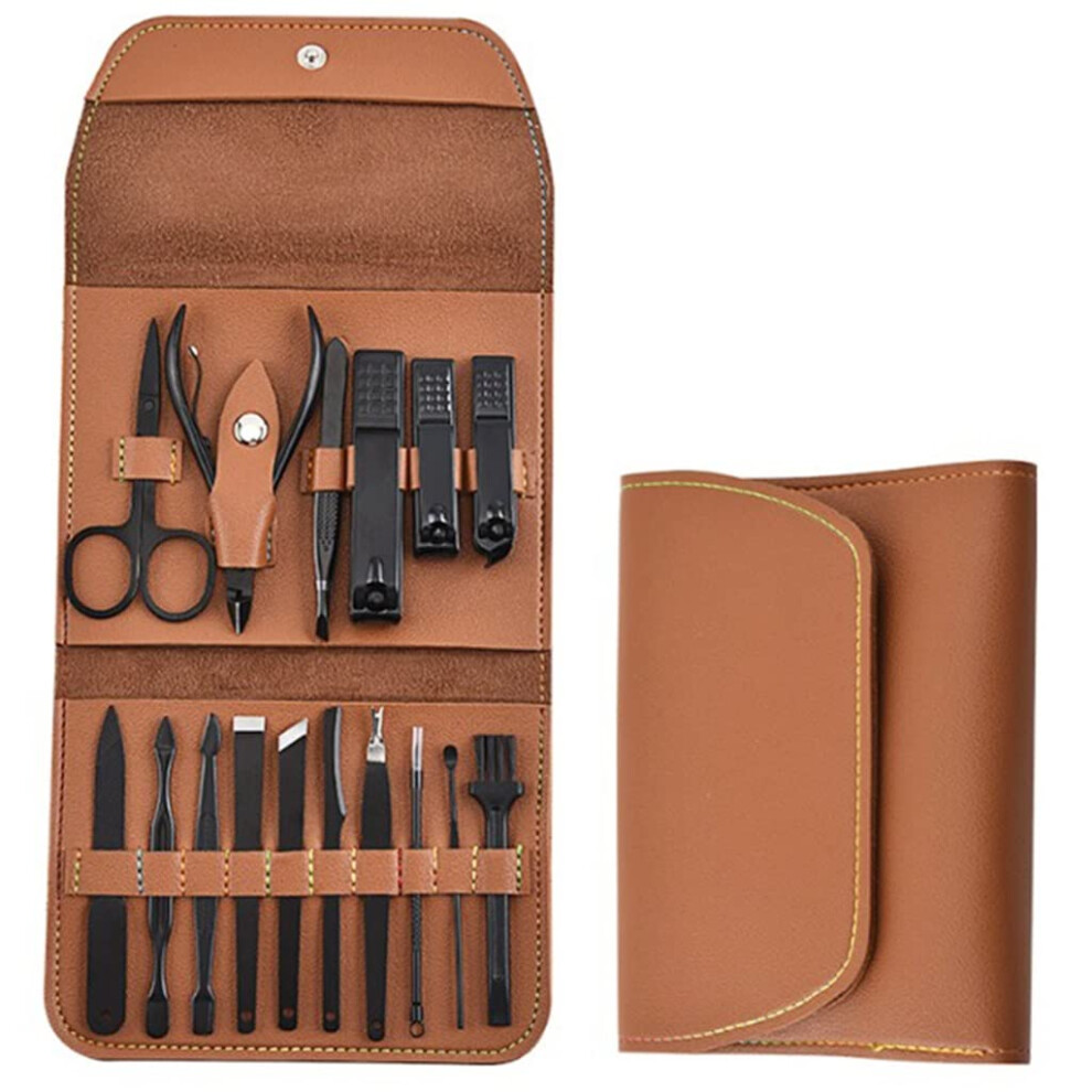 Manicure Pedicure Kit Stainless Steel Nail Clipper Set with Ergonomic Grip and Leather Case 16pcs