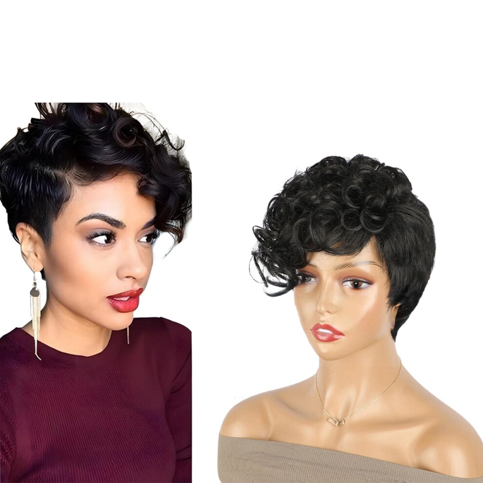 Unisex Black Short Curly Headband Wig For Women, Realistic Heatresistant Synthetic Fibers