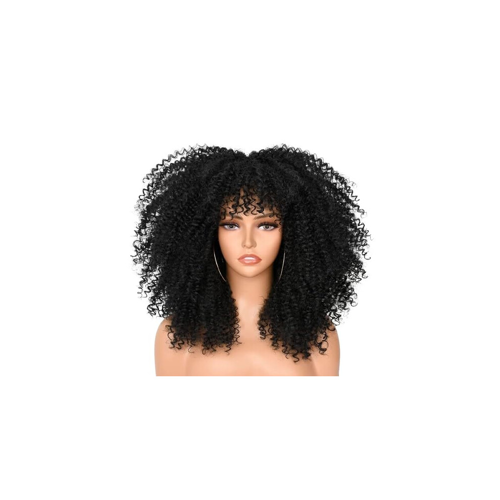 Unisex Brown 16 Inch Short Curly Lace Front Wig With Bangs, Naturallooking Mixed Blonde Synthetic Hair